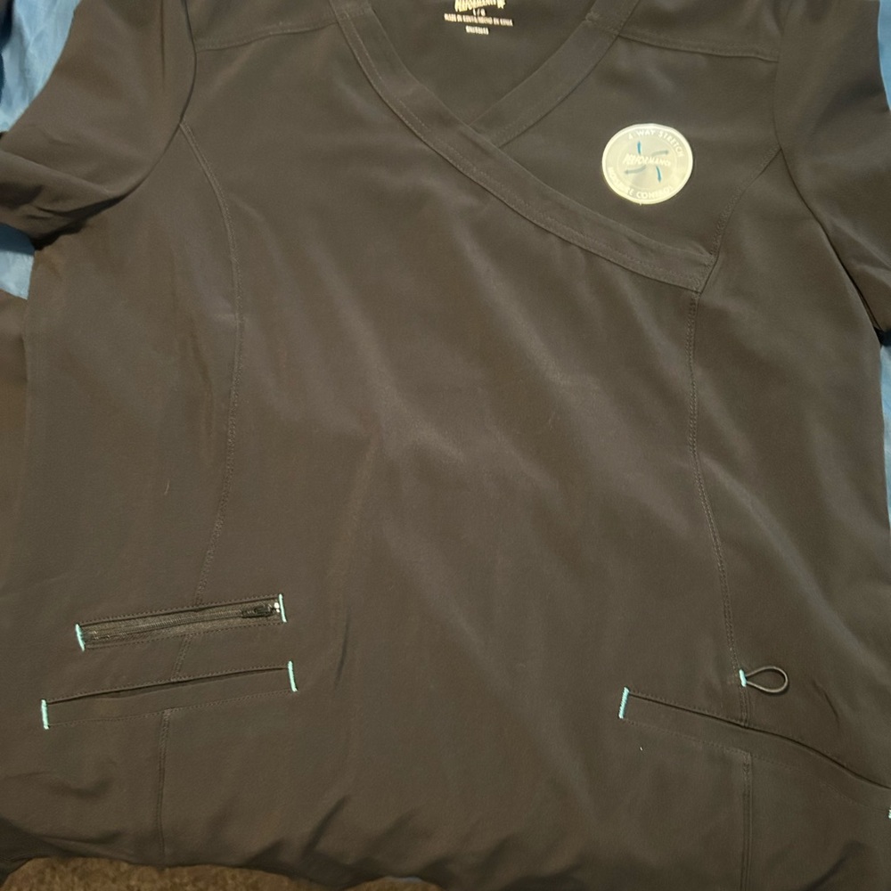 Scrubstar Black and Blue Performance Mock Wrap Top